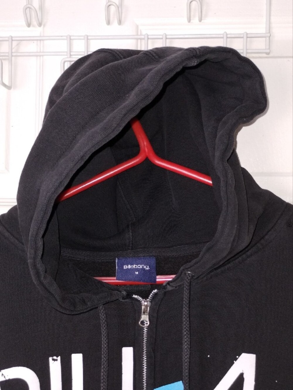 Vintage Billabong Black Zip-Up Hoodie with White Logo and Blue Accent. Size Med - Picture 8 of 12